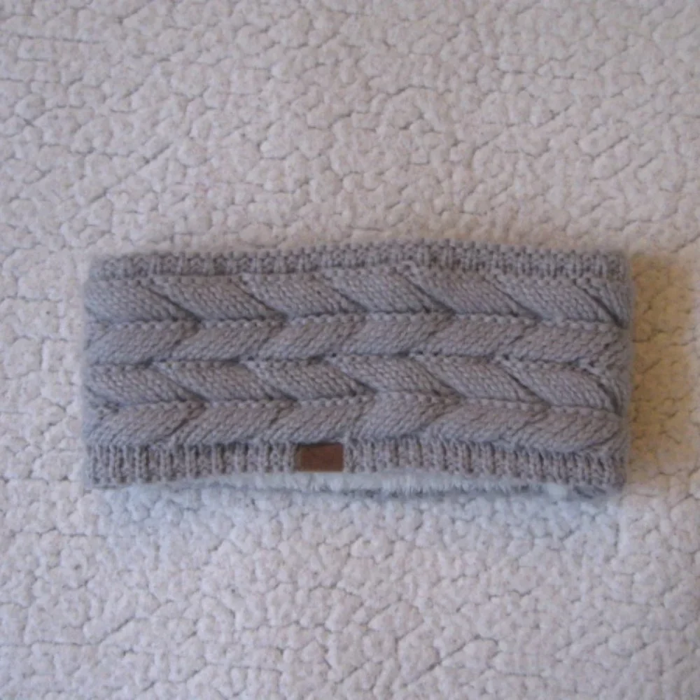 Sonoma Gray Cable Knit Headband with Faux Fur Lining
